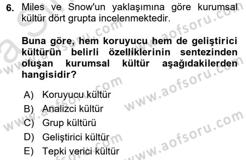 Kurum Kültürü Dersi 2023 - 2024 Yılı (Vize) Ara Sınavı 6. Soru