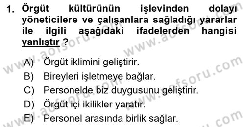 Kurum Kültürü Dersi 2023 - 2024 Yılı (Final) Dönem Sonu Sınav Soruları 1. Soru