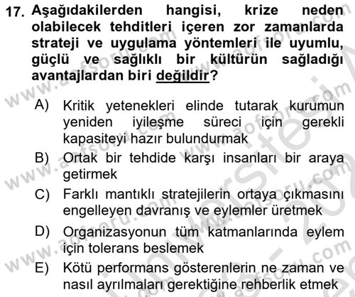 Kurum Kültürü Dersi 2023 - 2024 Yılı (Final) Dönem Sonu Sınav Soruları 17. Soru