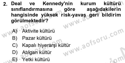 Kurum Kültürü Dersi 2023 - 2024 Yılı (Final) Dönem Sonu Sınavı 2. Soru