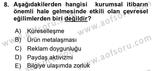 Kurum Kültürü Dersi 2023 - 2024 Yılı (Final) Dönem Sonu Sınav Soruları 8. Soru