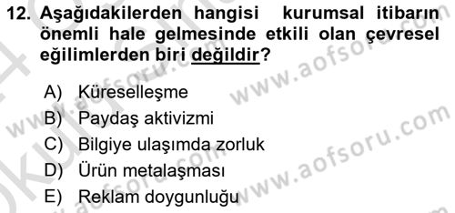 Kurum Kültürü Dersi 2023 - 2024 Yılı Yaz Okulu Sınav Soruları 12. Soru