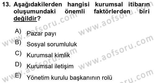 Kurum Kültürü Dersi 2023 - 2024 Yılı Yaz Okulu Sınav Soruları 13. Soru