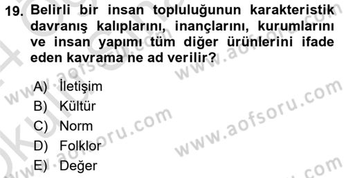Kurum Kültürü Dersi 2023 - 2024 Yılı Yaz Okulu Sınav Soruları 19. Soru