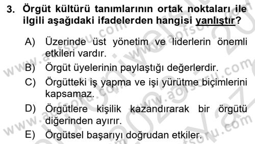Kurum Kültürü Dersi 2023 - 2024 Yılı Yaz Okulu Sınav Soruları 3. Soru