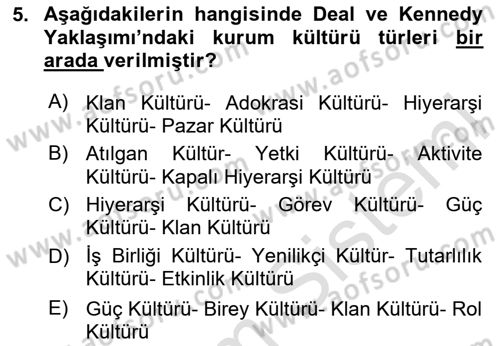 Kurum Kültürü Dersi 2023 - 2024 Yılı Yaz Okulu Sınav Soruları 5. Soru