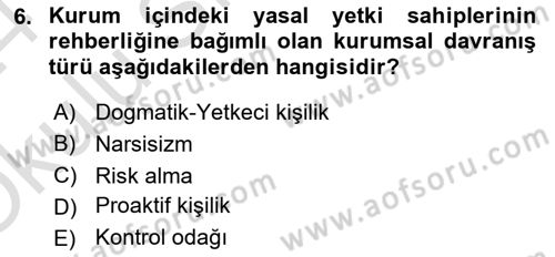 Kurum Kültürü Dersi 2023 - 2024 Yılı Yaz Okulu Sınav Soruları 6. Soru