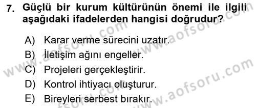 Kurum Kültürü Dersi 2023 - 2024 Yılı Yaz Okulu Sınav Soruları 7. Soru