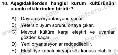 Kurum Kültürü Dersi 2024 - 2025 Yılı (Vize) Ara Sınavı 10. Soru