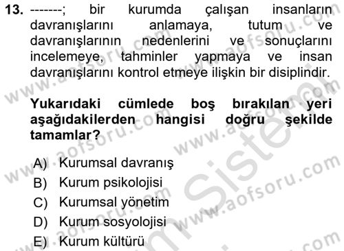 Kurum Kültürü Dersi 2024 - 2025 Yılı (Vize) Ara Sınav Soruları 13. Soru