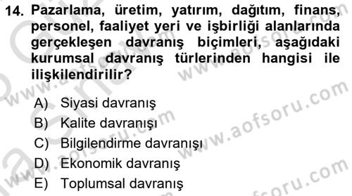 Kurum Kültürü Dersi 2024 - 2025 Yılı (Vize) Ara Sınav Soruları 14. Soru