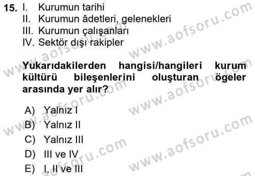 Kurum Kültürü Dersi 2024 - 2025 Yılı (Vize) Ara Sınav Soruları 15. Soru