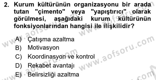 Kurum Kültürü Dersi 2024 - 2025 Yılı (Vize) Ara Sınav Soruları 2. Soru