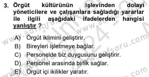Kurum Kültürü Dersi 2024 - 2025 Yılı (Vize) Ara Sınav Soruları 3. Soru
