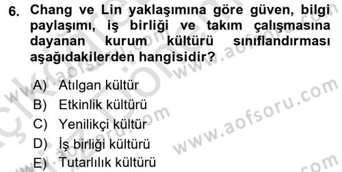 Kurum Kültürü Dersi 2024 - 2025 Yılı (Vize) Ara Sınav Soruları 6. Soru