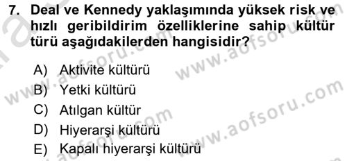 Kurum Kültürü Dersi 2024 - 2025 Yılı (Vize) Ara Sınav Soruları 7. Soru
