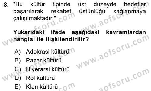 Kurum Kültürü Dersi 2024 - 2025 Yılı (Vize) Ara Sınav Soruları 8. Soru