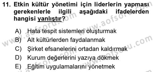 Kurum Kültürü Dersi 2024 - 2025 Yılı (Final) Dönem Sonu Sınav Soruları 11. Soru