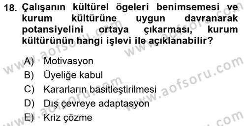 Kurum Kültürü Dersi 2024 - 2025 Yılı (Final) Dönem Sonu Sınav Soruları 18. Soru