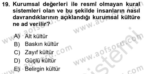 Kurum Kültürü Dersi 2024 - 2025 Yılı (Final) Dönem Sonu Sınav Soruları 19. Soru