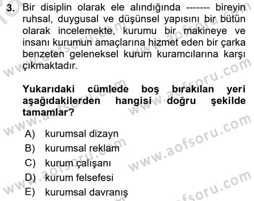 Kurum Kültürü Dersi 2024 - 2025 Yılı (Final) Dönem Sonu Sınav Soruları 3. Soru