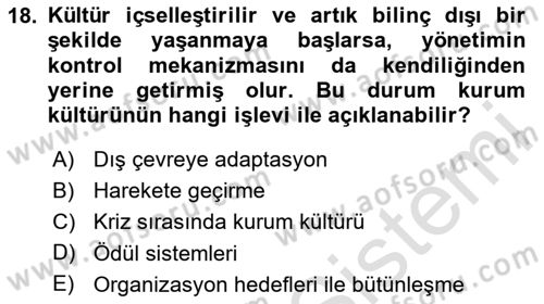Kurum Kültürü Dersi 2024 - 2025 Yılı Yaz Okulu Sınav Soruları 18. Soru