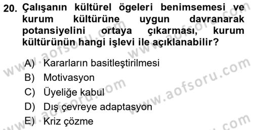 Kurum Kültürü Dersi 2024 - 2025 Yılı Yaz Okulu Sınav Soruları 20. Soru