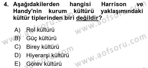 Kurum Kültürü Dersi 2024 - 2025 Yılı Yaz Okulu Sınav Soruları 4. Soru