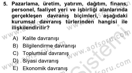 Kurum Kültürü Dersi 2024 - 2025 Yılı Yaz Okulu Sınav Soruları 5. Soru