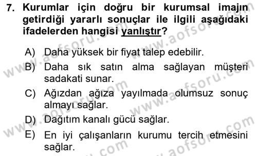 Kurum Kültürü Dersi 2024 - 2025 Yılı Yaz Okulu Sınav Soruları 7. Soru