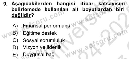 Kurum Kültürü Dersi 2024 - 2025 Yılı Yaz Okulu Sınav Soruları 9. Soru