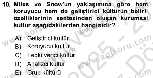 Kurum Kültürü Dersi 2025 - 2026 Yılı (Vize) Ara Sınav Soruları 10. Soru