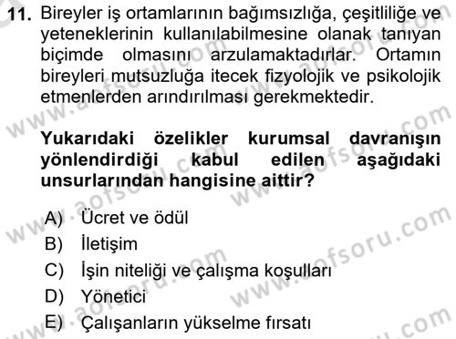 Kurum Kültürü Dersi 2025 - 2026 Yılı (Vize) Ara Sınav Soruları 11. Soru