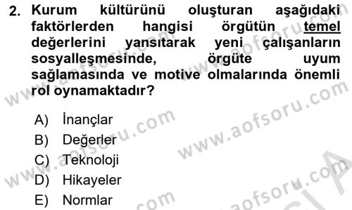 Kurum Kültürü Dersi 2025 - 2026 Yılı (Vize) Ara Sınav Soruları 2. Soru