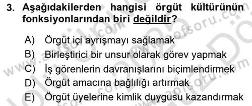 Kurum Kültürü Dersi 2025 - 2026 Yılı (Vize) Ara Sınav Soruları 3. Soru