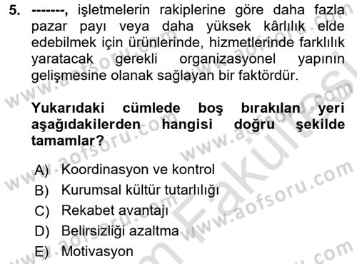 Kurum Kültürü Dersi 2025 - 2026 Yılı (Vize) Ara Sınav Soruları 5. Soru