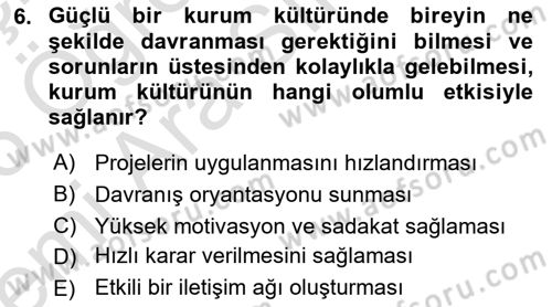 Kurum Kültürü Dersi 2025 - 2026 Yılı (Vize) Ara Sınav Soruları 6. Soru