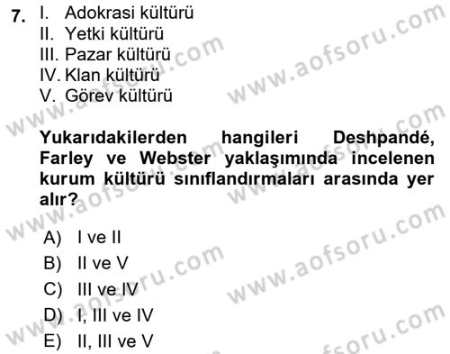 Kurum Kültürü Dersi 2025 - 2026 Yılı (Vize) Ara Sınav Soruları 7. Soru