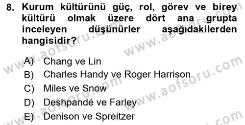Kurum Kültürü Dersi 2025 - 2026 Yılı (Vize) Ara Sınav Soruları 8. Soru