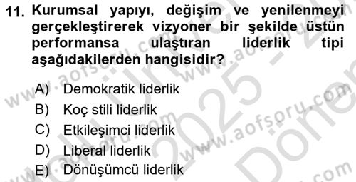 Kurum Kültürü Dersi 2025 - 2026 Yılı (Final) Dönem Sonu Sınav Soruları 11. Soru