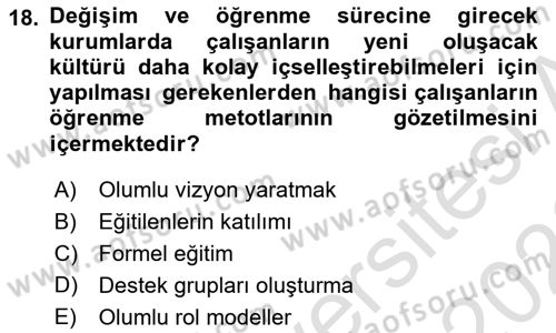 Kurum Kültürü Dersi 2025 - 2026 Yılı (Final) Dönem Sonu Sınav Soruları 18. Soru