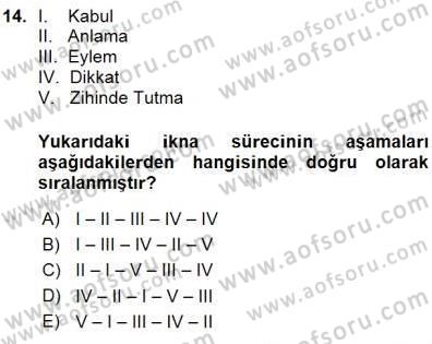 İkna Edici İletişim Dersi 2015 - 2016 Yılı (Vize) Ara Sınav Soruları 14. Soru