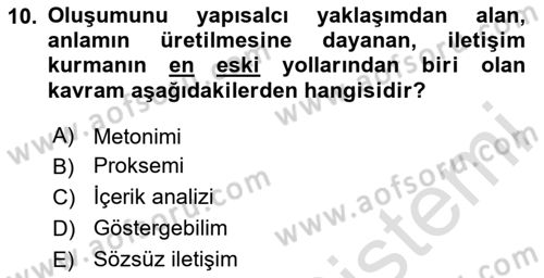 İkna Edici İletişim Dersi 2024 - 2025 Yılı Yaz Okulu Sınav Soruları 10. Soru