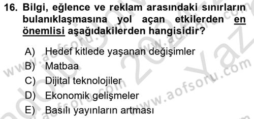 İkna Edici İletişim Dersi 2024 - 2025 Yılı Yaz Okulu Sınav Soruları 16. Soru