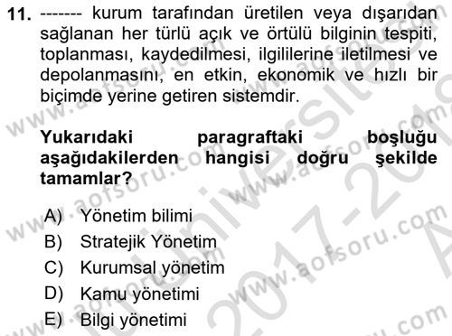 Kamusal Halkla İlişkiler Dersi 2017 - 2018 Yılı (Vize) Ara Sınav Soruları 11. Soru