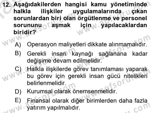 Kamusal Halkla İlişkiler Dersi 2017 - 2018 Yılı (Vize) Ara Sınav Soruları 12. Soru