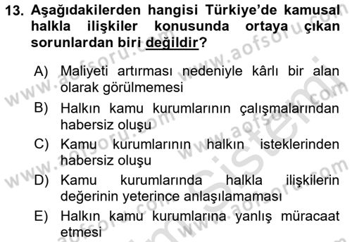 Kamusal Halkla İlişkiler Dersi 2017 - 2018 Yılı (Vize) Ara Sınav Soruları 13. Soru