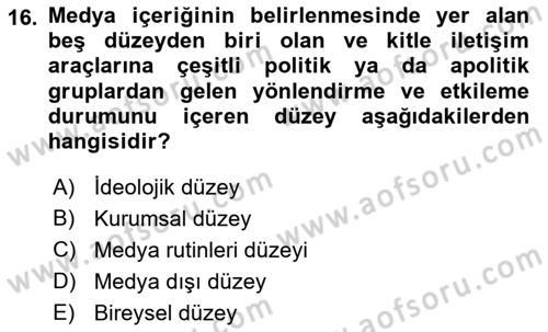 Kamusal Halkla İlişkiler Dersi 2017 - 2018 Yılı (Vize) Ara Sınav Soruları 16. Soru