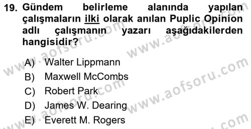Kamusal Halkla İlişkiler Dersi 2017 - 2018 Yılı (Vize) Ara Sınav Soruları 19. Soru