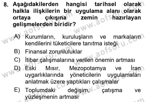Kamusal Halkla İlişkiler Dersi 2017 - 2018 Yılı (Vize) Ara Sınav Soruları 8. Soru